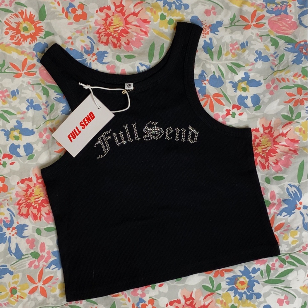 Black Rhinestone Cropped Tank Top by Full Send NELK Boys size XS